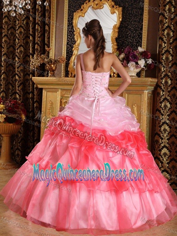 Romantic One Shoulder Appliqued Dress for Quince with Beading in Moab