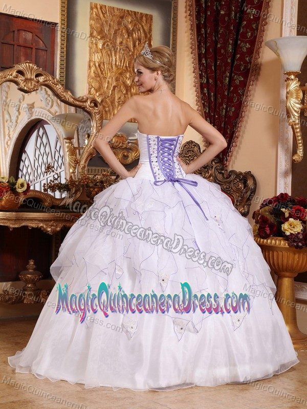 White Strapless Organza Quinceanera Gown Dress with Beading in Poulsbo