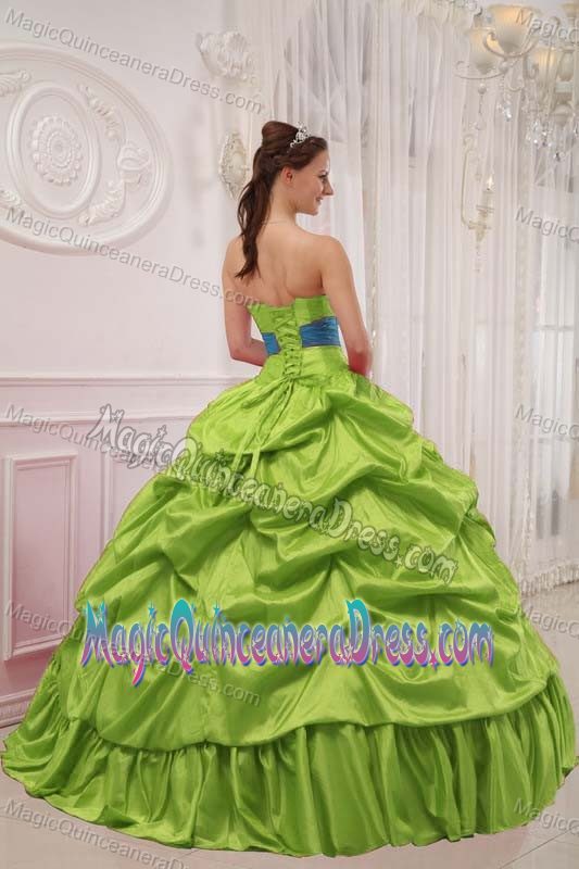 Spring Green and Blue Strapless Taffeta Beaded Quinceanera Dress in Tacoma