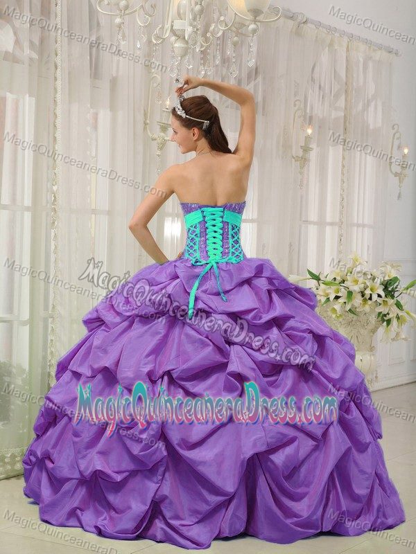 Purple Sweetheart Taffeta Beaded Quinceanera Dress with Pick-ups in Kent