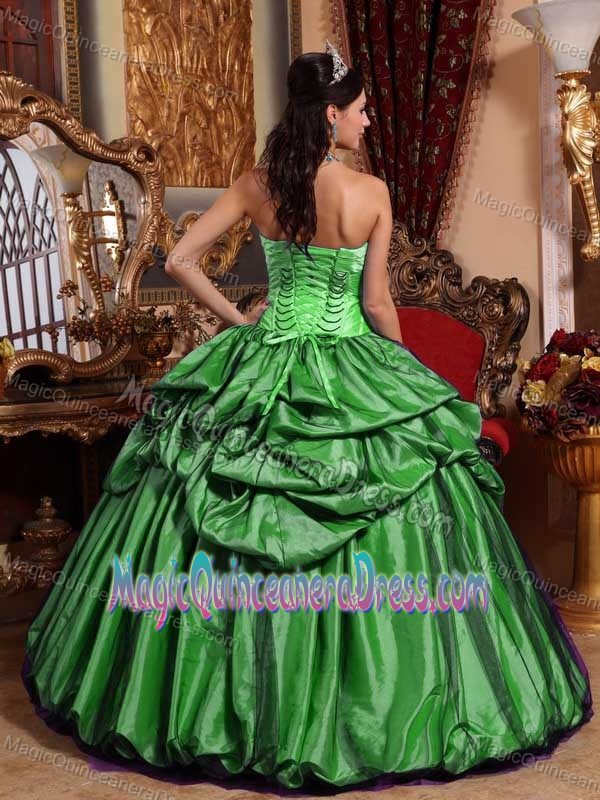 Green Strapless Taffeta Hand Made Flowery Quinceanera Dress in Bothell