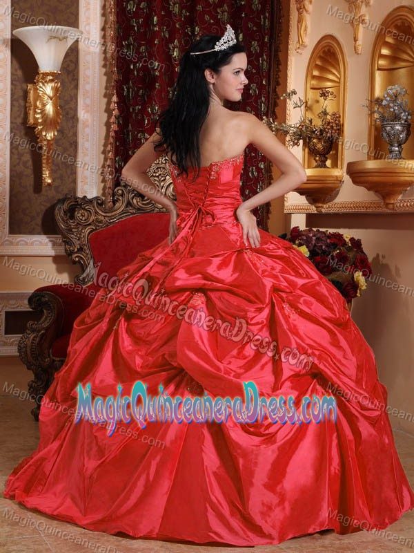 Strapless Taffeta Beaded Quinceanera Gown Dress in Coral Red in Kirkland