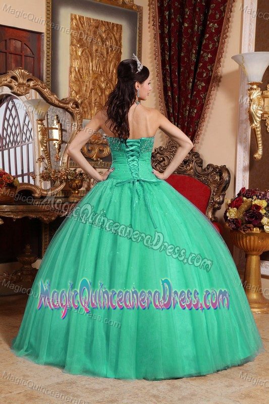 Strapless Embroidered Turquoise Sweet 15 Dresses with Beading in Bellevue