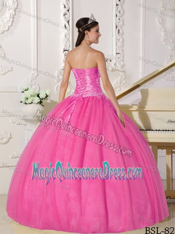 Pink Strapless Taffeta and Tulle Appliqued Quinceanera Dress in Bothell WA