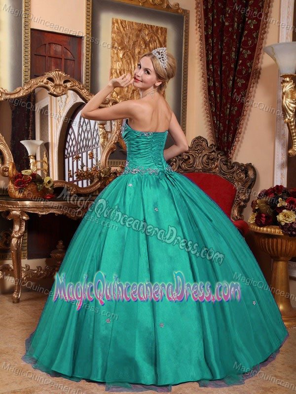 Strapless Taffeta and Tulle Appliqued Quinceanera Dress Turquoise in Lubbock