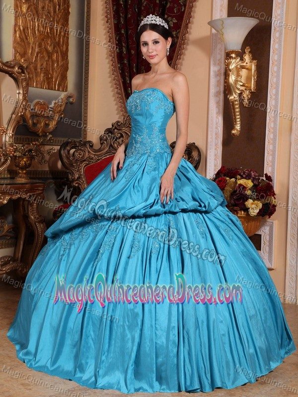 Teal Strapless Taffeta Quinceanera Gowns with Beading in Georgetown TX