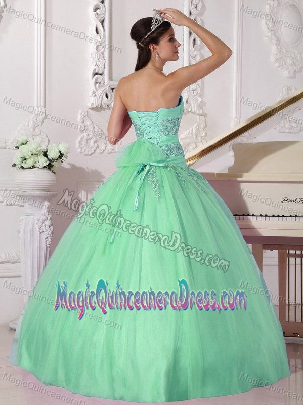 Strapless Taffeta and Tulle Beaded Quinceanera Dress in Apple Green in Denton