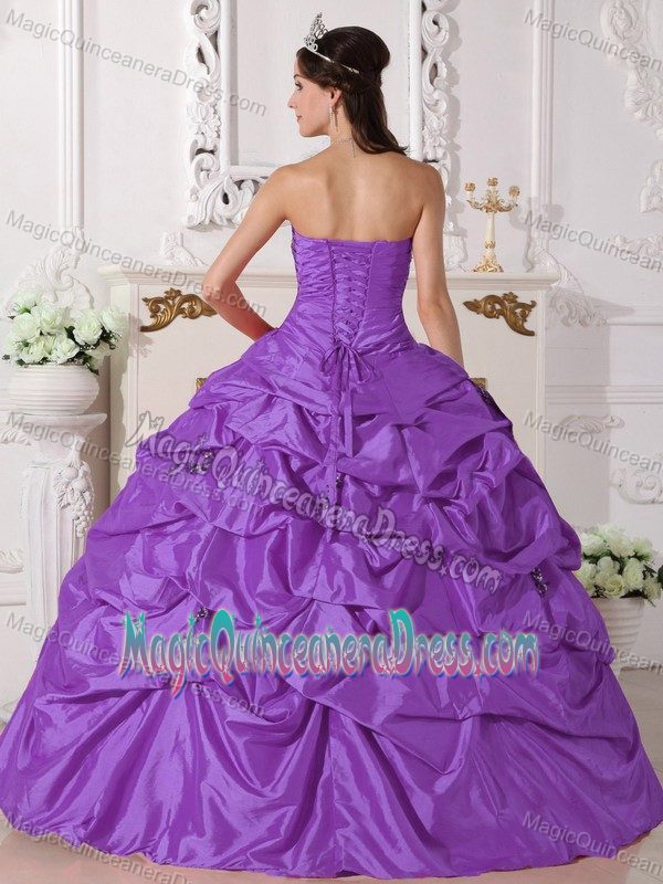 Purple Sweetheart Taffeta Quinceanera Dress with Beading in Flower Mound TX