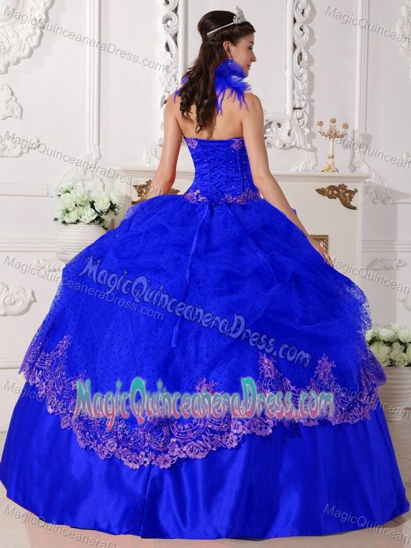 Halter Taffeta Beaded Appliqued Quinceanera Dress in Royal Blue in Memphis
