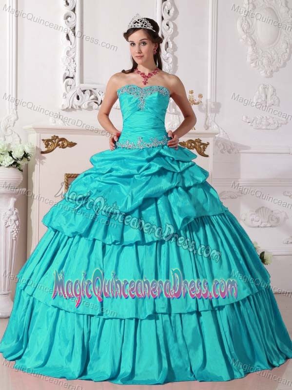 Turquoise Sweetheart Taffeta Beaded Ruched Quinceanera Dress in Abilene
