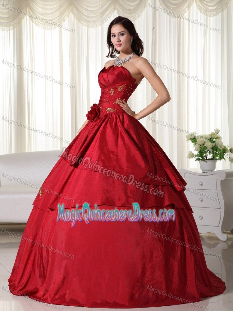 Strapless Taffeta Hand Flowery Quinceanera Dress in Wine Red in Greenville SC