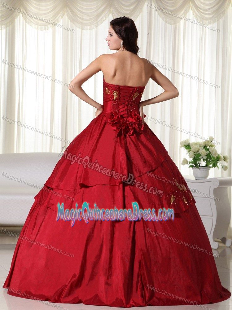 Strapless Taffeta Hand Flowery Quinceanera Dress in Wine Red in Greenville SC