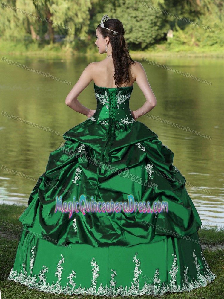 Custom Made Green Quinceanera Gown Dress with Embroidery in Franklin