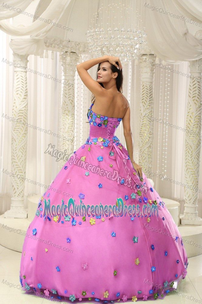 Hot Pink Custom Made Quninceaera Gown with Appliques in Philadelphia PA