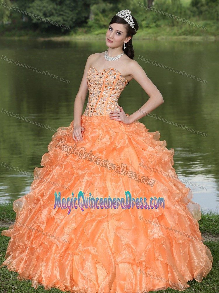 Beaded Ruffled Orange Clearance Quinceanera Dress in Organza in Scranton