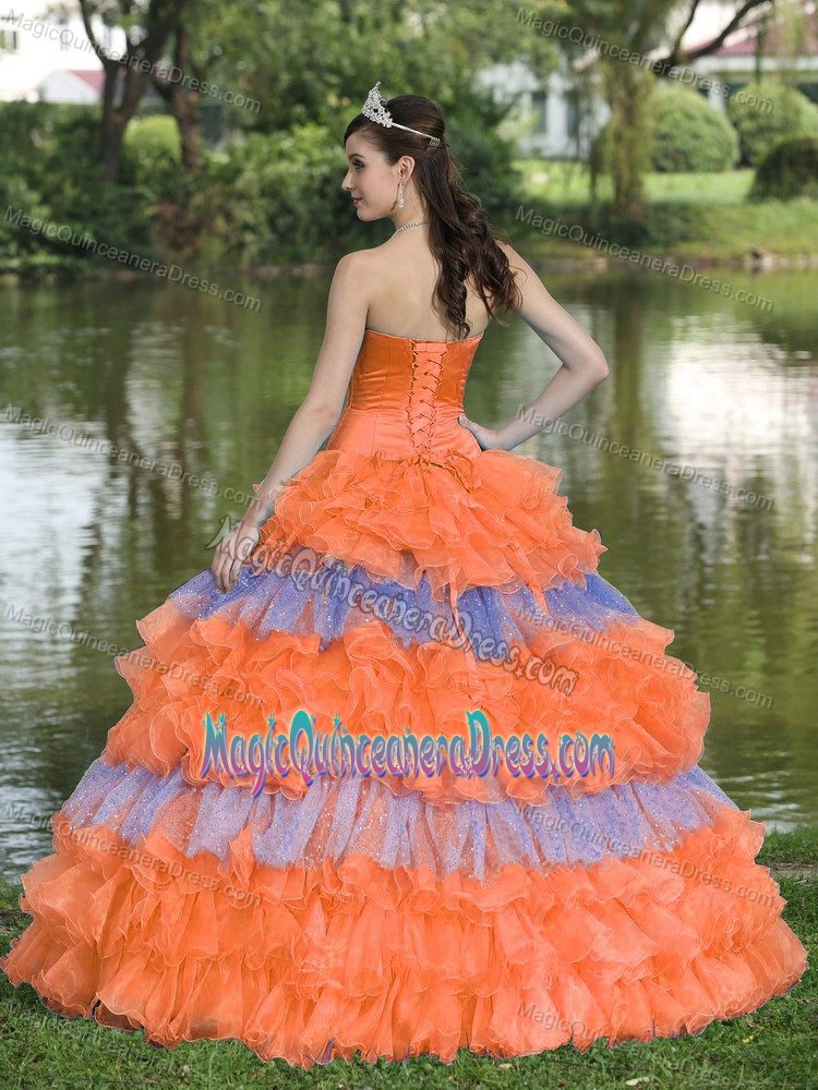 Special Colorful Beaded Strapless Long Dresses For Quinceanera with Ruffles