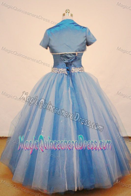 Riohacha Colombia Strap Tulle Blue Ruched and Beaded Quinceanera Dress