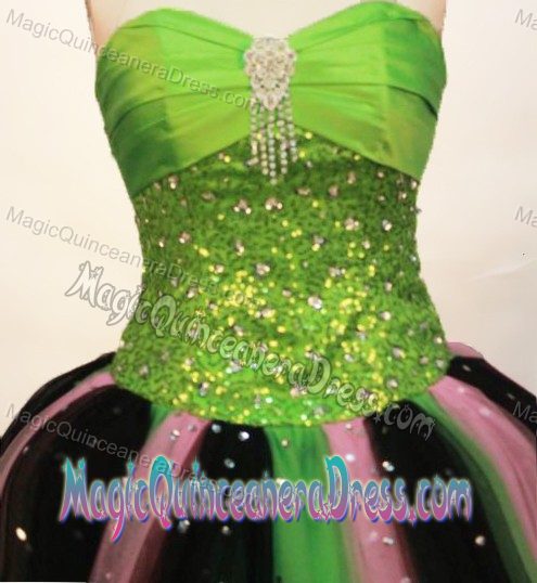 Colorful Strapless Ruches and Beading Quinceanera Dress in Tumbes Peru
