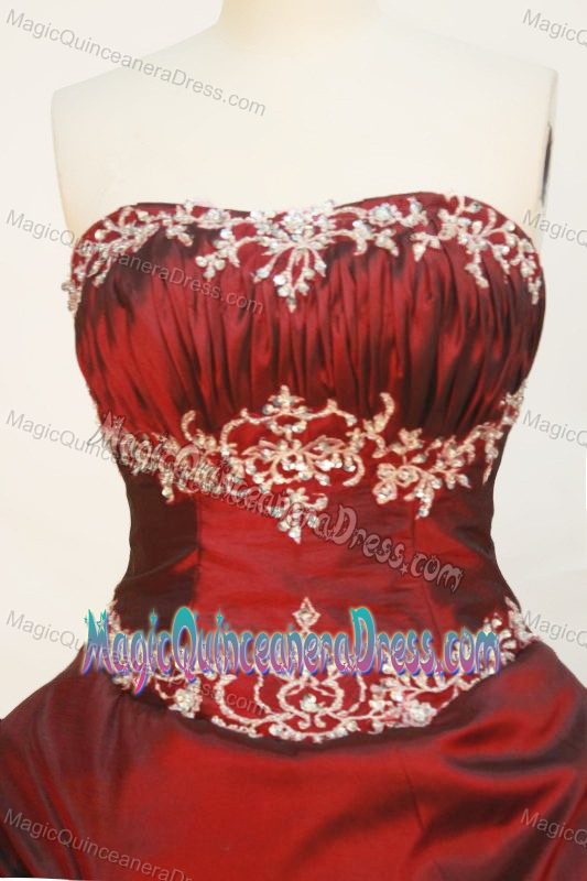 Appliques Strapless Wine Red Pick-ups Quince Dress in Corozal Colombia