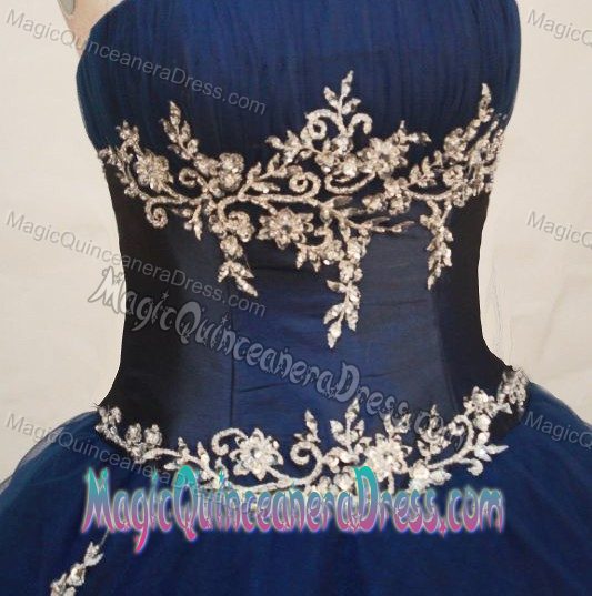 Strapless Navy Blue Appliques Quinceanera Dress in Buenaventura Colombia