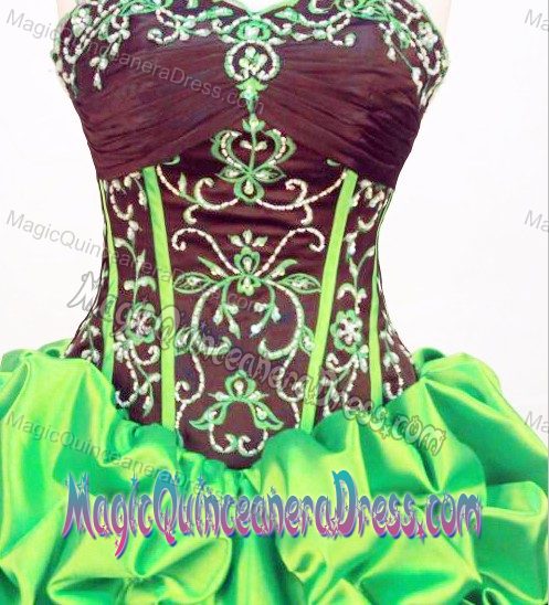 Embroidery and Pick-ups Strapless Green Quince Dress in Riosucio Colombia