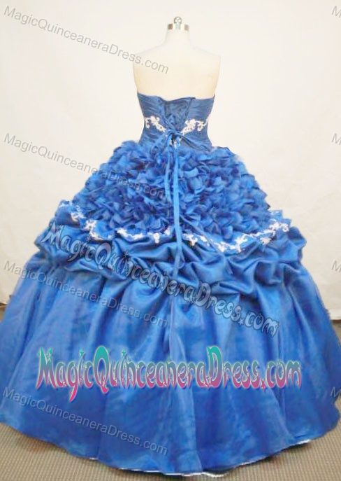 Blue Strapless Pick-ups and Ruffles Quinceanera Dress in Ayapel Colombia
