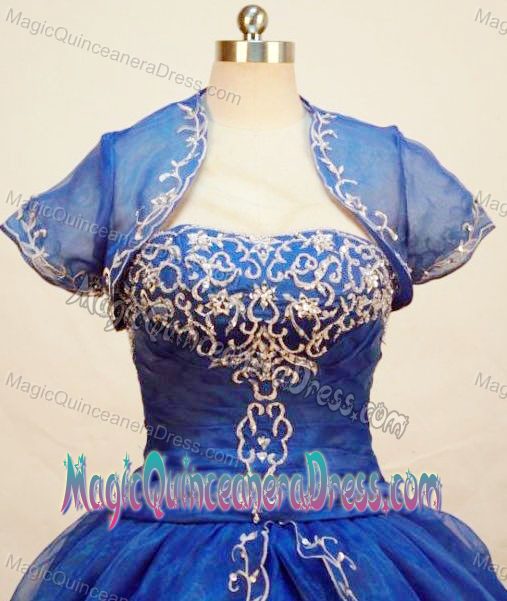 Blue Strapless Appliques and Beading Quinceanera Dress in Ayacucho Peru