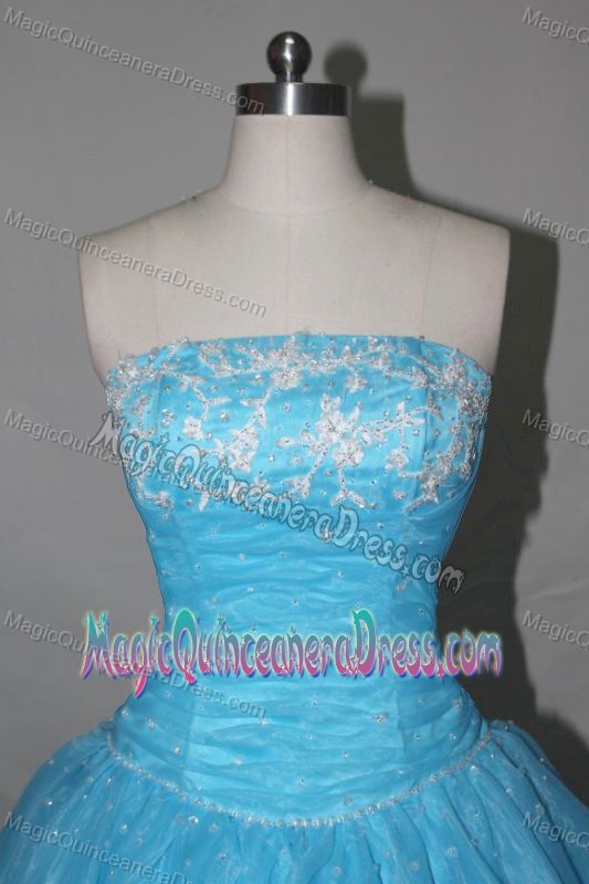 Simple Strapless Appliques Blue Quinceanera Dresses in Orito Colombia
