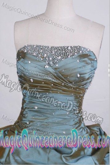 Green Strapless Quince Dress in Saltillo Mexico with Beading and Pick-ups