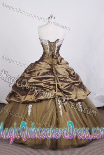Sweetheart Appliques Brown Tulle Quinceanera Dresses in Texcoco Mexico