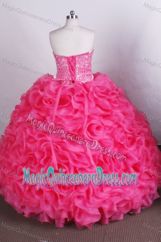 Red Strapless Ruffles Quinceanera Dress with Beading in Campinas Brazil