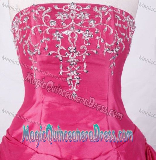 Hot Pink Strapless Appliques and Beading Quince Dress in Ensenada Mexico