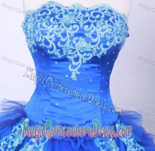 Appliques and Beading Strapless Blue Quinceanera Dress in Apodaca Mexico