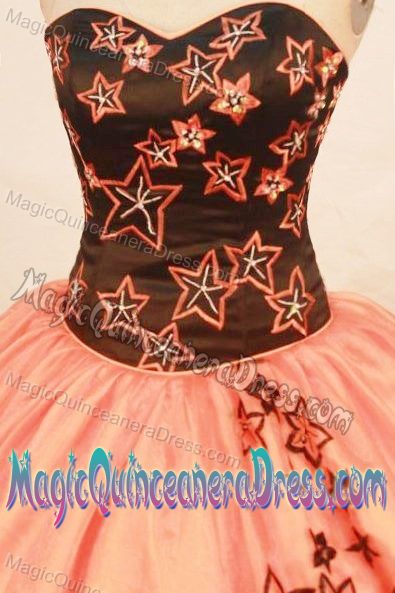 Star Appliques Sweetheart Rust Red Quinceanera Dress in Londrina Brazil