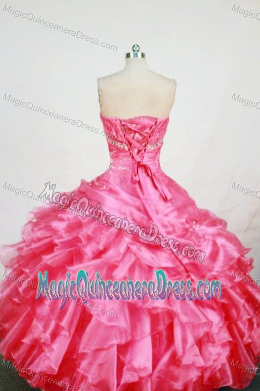El Mante Mexico Hot Pink Strapless Beading Ruffled Layers Quince Dress