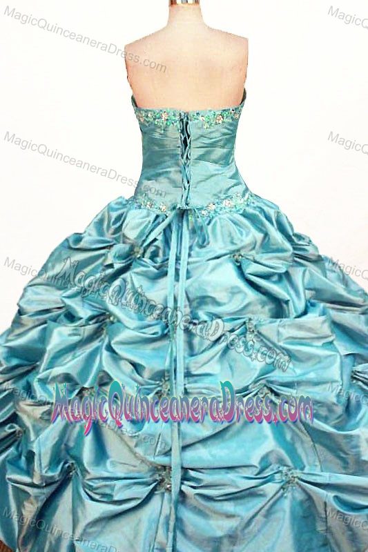 Blue Beading Pick-ups Strapless Quinceanera Dress in Piracicaba Brazil