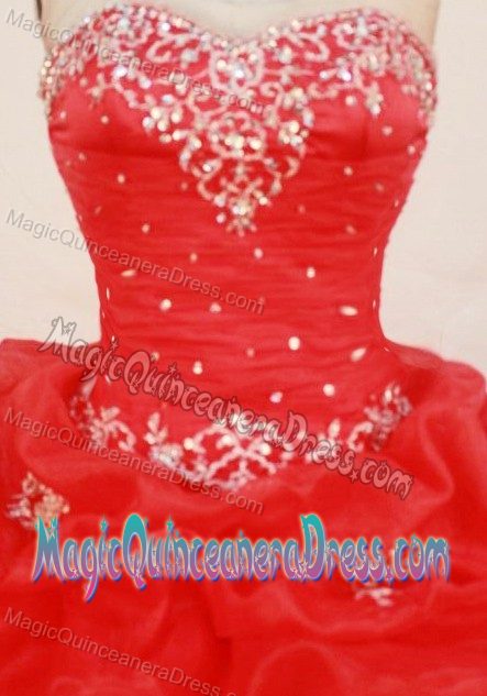 Appliques with Beading Sweetheart Red Quinceanera Dress in Lerma Mexico