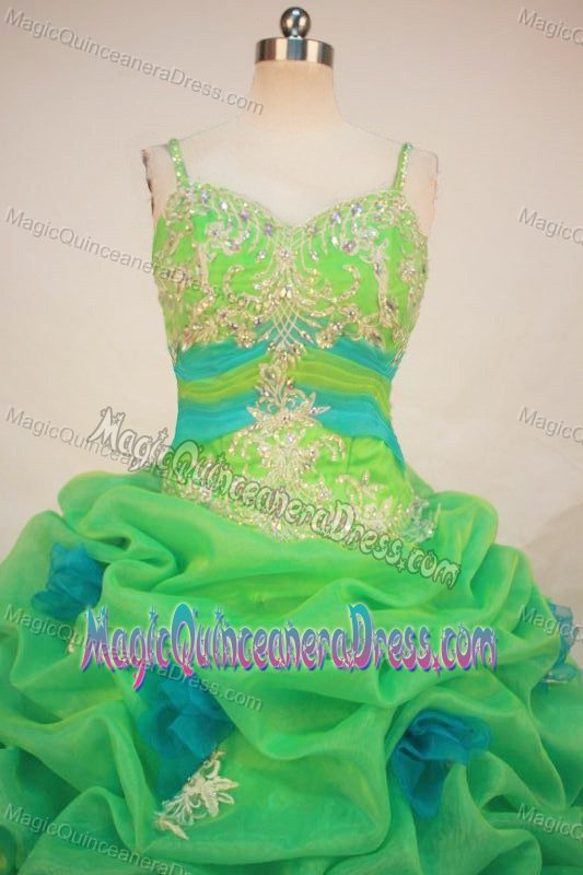 Spring Green Appliques with Beading Strap Quince Dress in Tarija Bolivia
