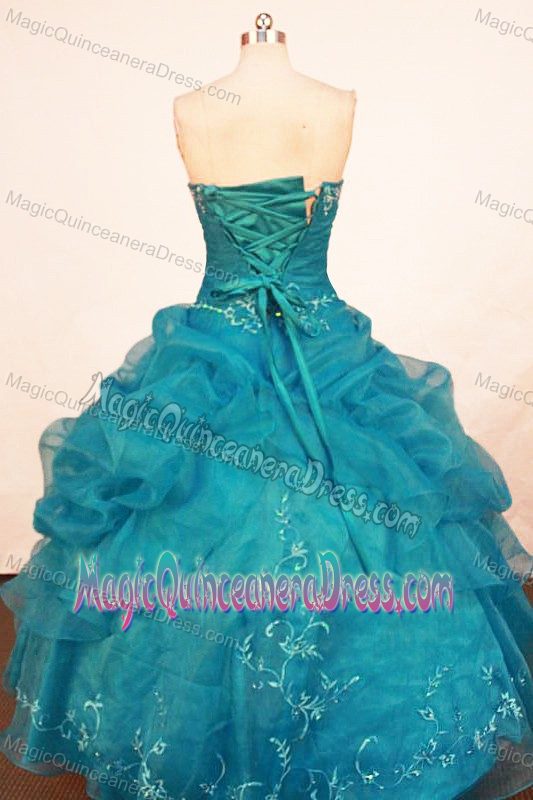Teal Strapless Ruffles Quince Dress in Morelia Mexico with Embroidery
