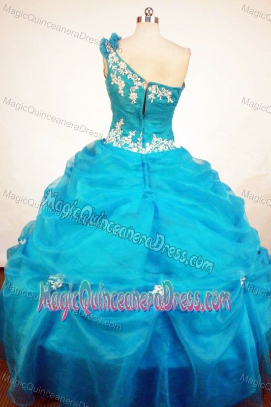 One Shoulder Aqua Blue Quinceanera Dress Appliques in Santa Fe Argentina