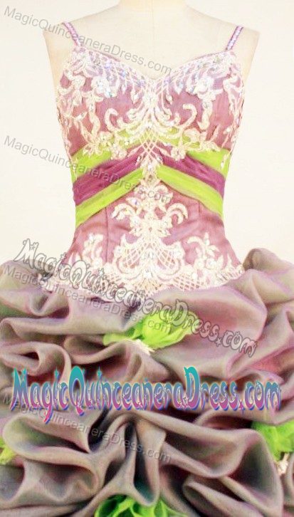 Colorful Straps Quinceanera Dress Appliques with Beading in Juarez Mexico