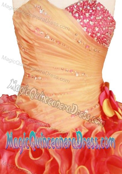 Orange Red Sweetheart Beading Ruffles Quinceanera Dress in Guasave Mexico