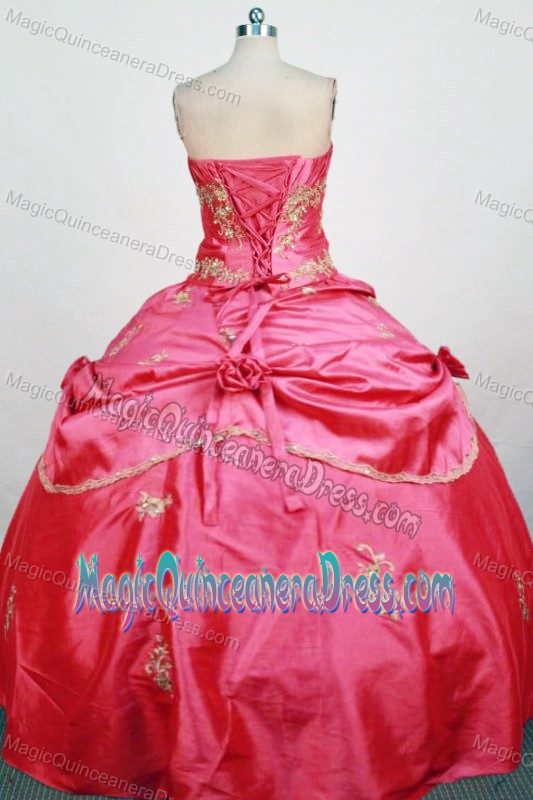 Strapless Beading and Appliques Red Quinceanera Dress in Xalapa Mexico