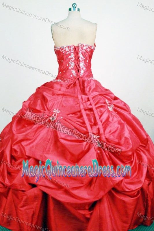 Beading and Appliques Strapless Red Quinceanera Dres in Riberalta Bolivia