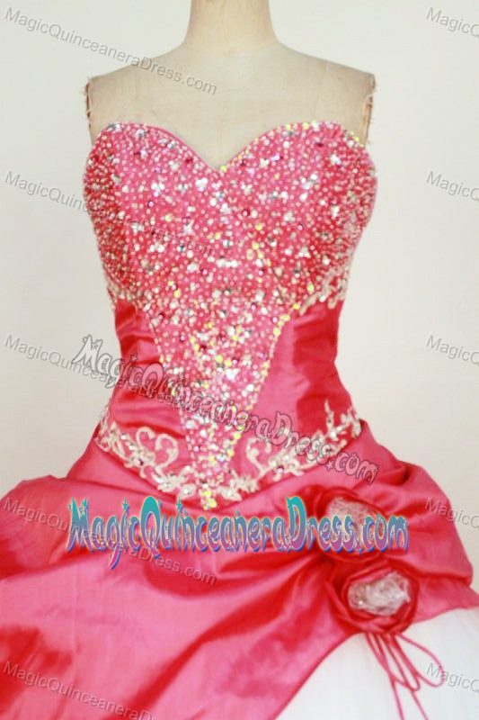 Sweetheart Red Beading and Appliques Quinceanera Dress in Montero Bolivia