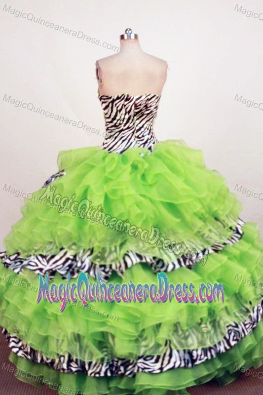 Zebra Fabric Sweetheart Sash layers Ruffled Quinceanera Dresses in 2014