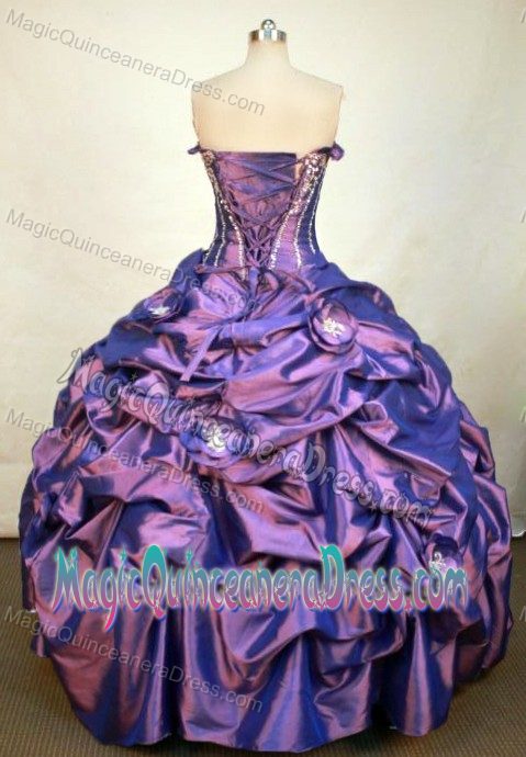 Hand Made Flower Strapless Pick Up Purple Switzerland Dress for Quince