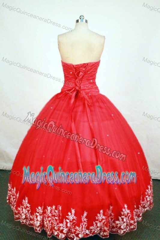 Appliques Strapless Lace Up Red Sierre Switzerland Quinceanera Dress