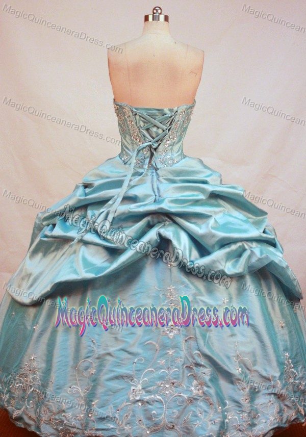 Lace Up Strapless Appliques Beading Teal Taffeta Quinceanera Dresses