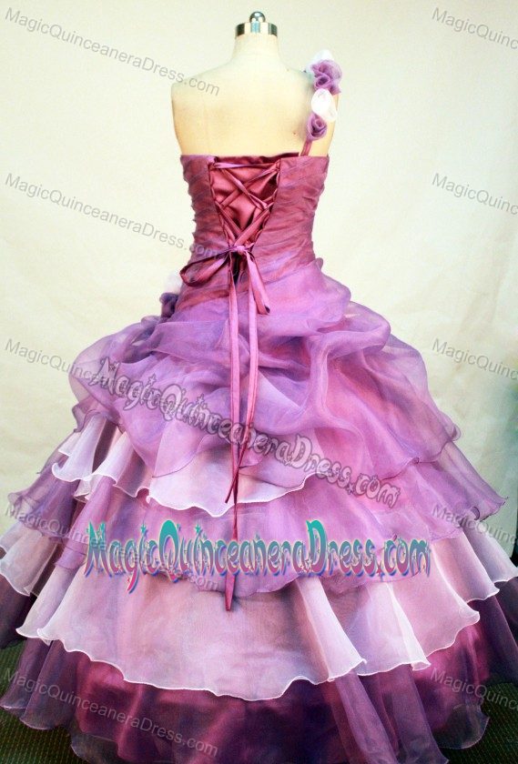 Appliques One Shoulder Flowers Layers Lavender Sweet Sixteen Dress